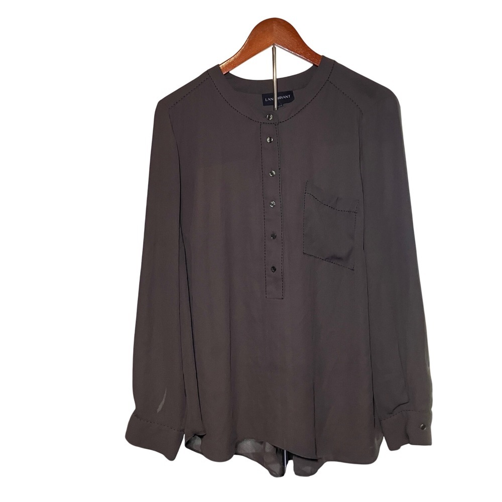 Lane Bryant Womens Blouse 18/20 Green Long Sleeve Button Front Top